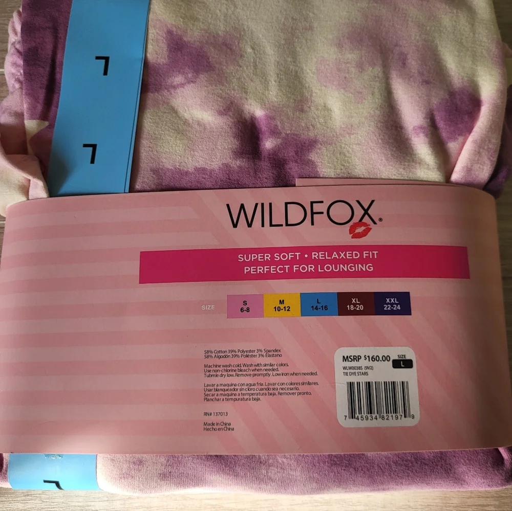 Wildfox Women Large Sweatshirt And Shorts Lounge Pajama Set Purple Star‎ Tie Dye